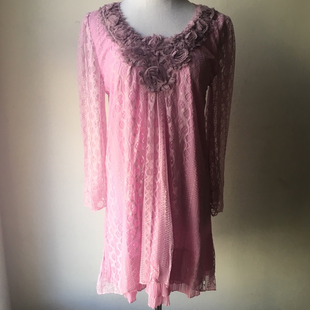 PRETT ANGEL pink lacy dress handcrafted details